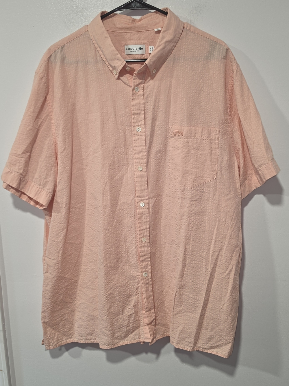 LACOSTE Regular Fit Men's Short Sleeve Button-Down Peach Color Shirt Size 2XL